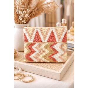Kay Lee Natural Tone Zig Zag Beaded Coin Purse New